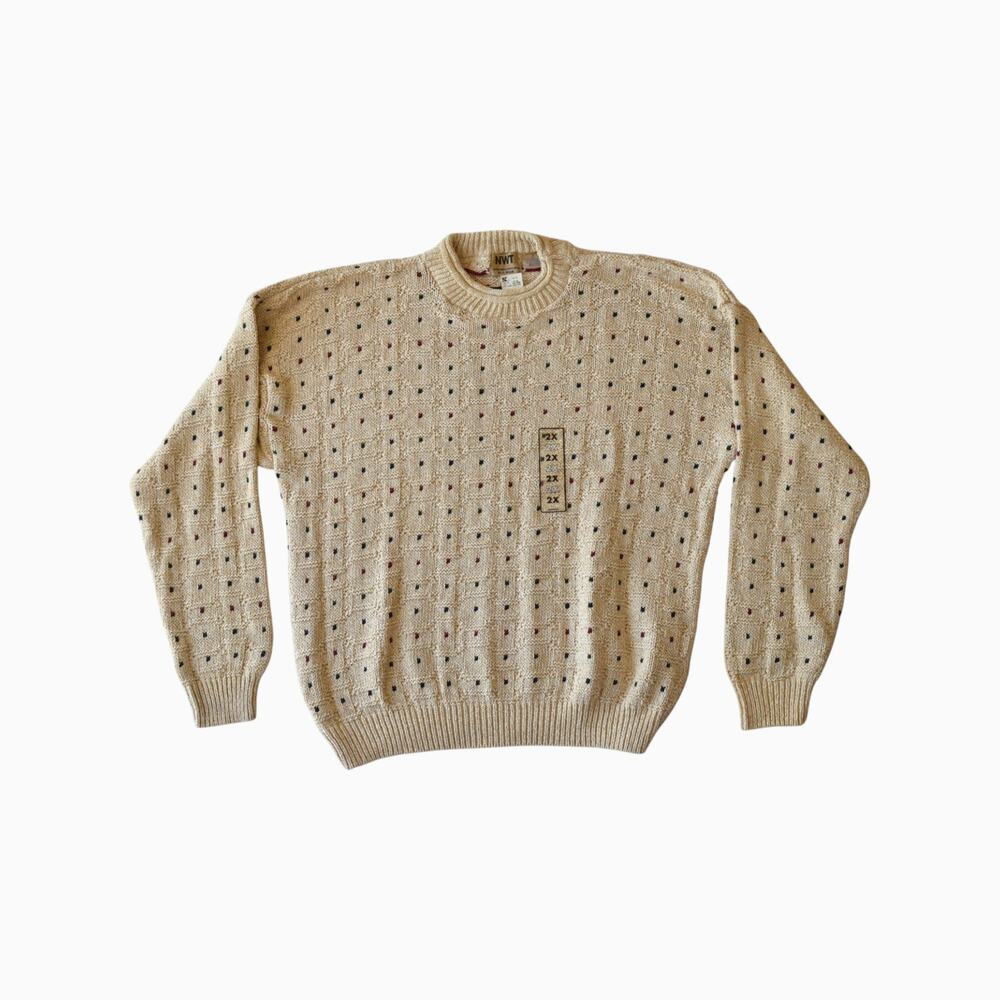 Vintage Deadstock Cream Knit Grandpa Sweater Plus Size 2XL